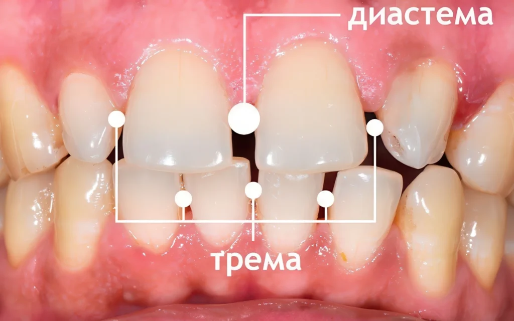 показана разница между тремы и диастемой